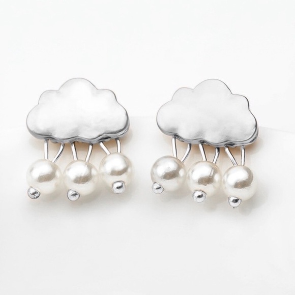 Any 2/$20! Silver Storm Clouds w/Pearl Raindrops Stud Earrings - Picture 5 of 9